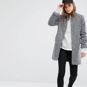 Heather gray wool longline bomber jacket - Medium